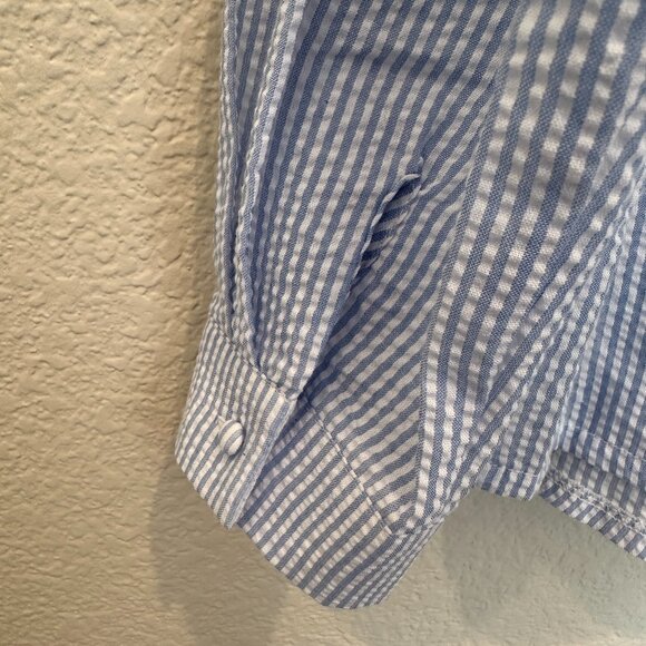 EI Town Blue and White Stripe Seersucker Blouse - Picture 5 of 5